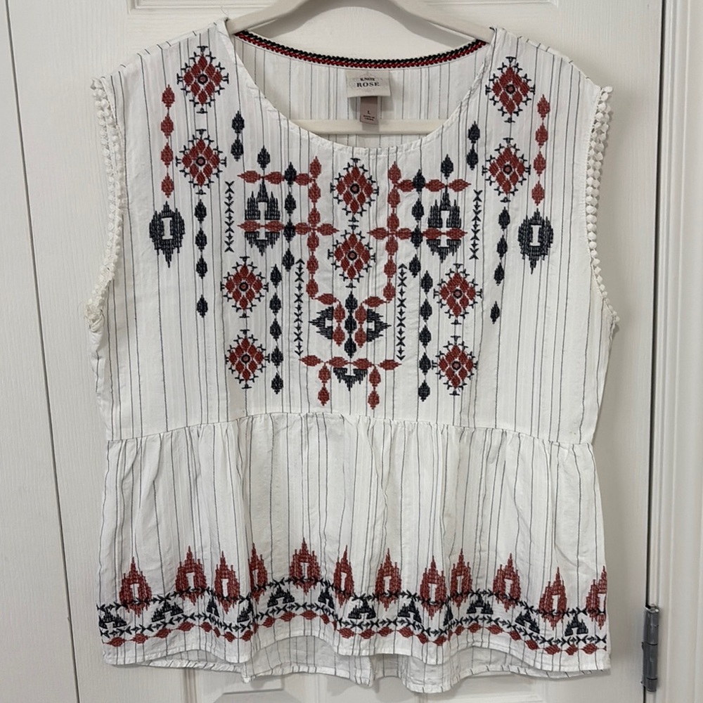 Knox Rose White and Red Embroidered Peplum Blouse